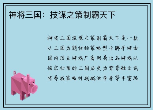 神将三国：技谋之策制霸天下