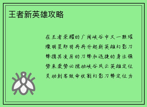 王者新英雄攻略